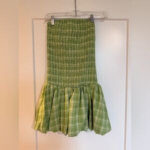 Chic Strapless Green Plaid Dress